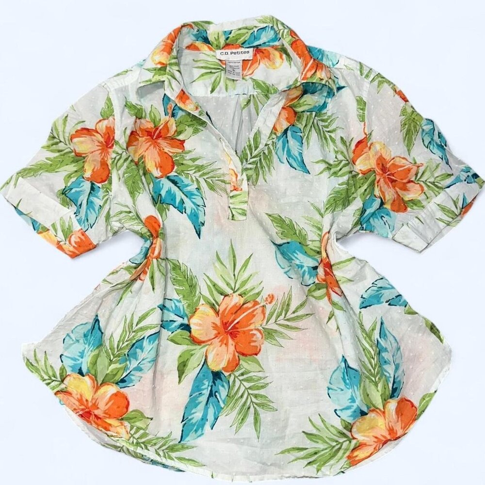 Cd Petites White Floral Cotton Shirt